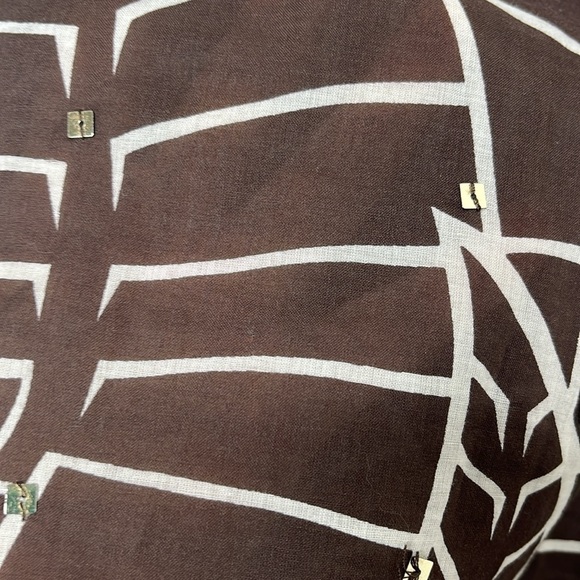 Tory Burch Brown White Sheer Sequin Split Neck Tunic Womens Size 6 BLEMISH - Picture 5 of 8